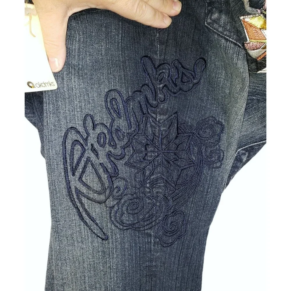 Akdmks Star Logo Jeans Unisex 34 x 33 Embroidered Graphic Bootcut Streetwear Y2K